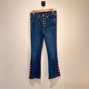 Veronica Beard Carolyn Baby Boot Jeans with Bottom Flair Button Details